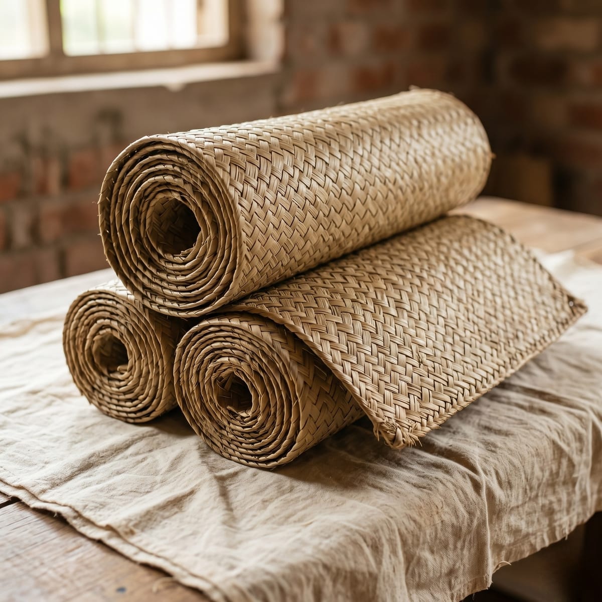 Handwoven natural palmyra palm leaf mats wholesale bundles